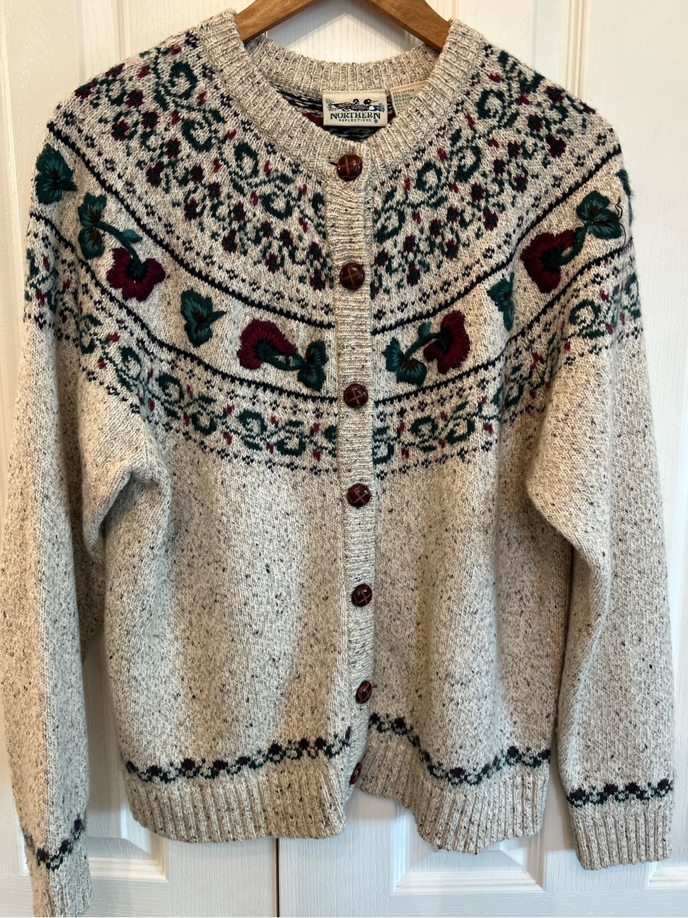 Vintage Northern Reflections Fair Isle Floral Cardigan Cream Oatmeal L